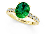 Yellow gold Oval Cut Emerald Solitaire Pavé Engagement Ring with Round Band and Prong Setting_67
