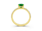 Yellow gold Oval Cut Emerald Solitaire Pavé Engagement Ring with Round Band and Prong Setting_69