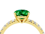 Yellow gold Oval Cut Emerald Solitaire Pavé Engagement Ring with Round Band and Prong Setting_70