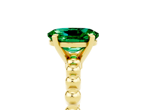 Yellow gold Oval Cut Emerald Solitaire Ring with Beaded Band and Prong Setting_5