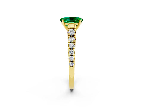 Yellow gold Oval Cut Emerald Solitaire Ring with Cathedral Setting and Pavé Band_2
