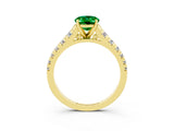 Yellow gold Oval Cut Emerald Solitaire Ring with Cathedral Setting and Pavé Band_3