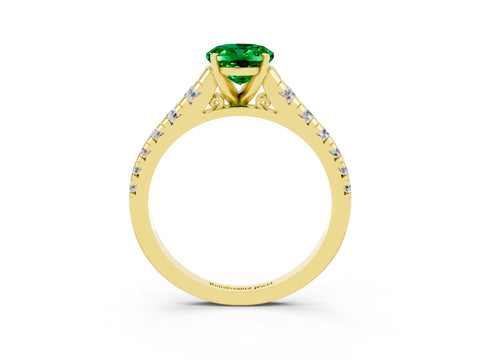 Yellow gold Oval Cut Emerald Solitaire Ring with Cathedral Setting and Pavé Band_3