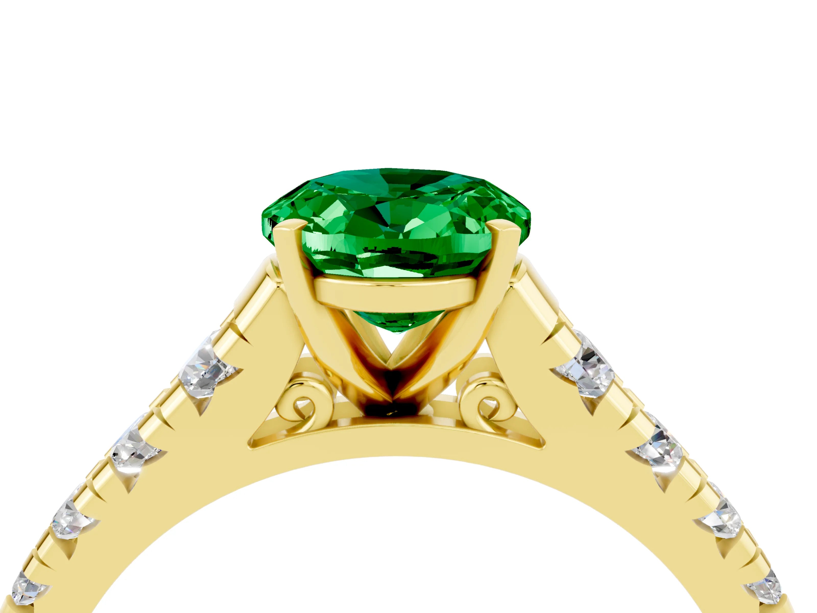Yellow gold Oval Cut Emerald Solitaire Ring with Cathedral Setting and Pavé Band_4