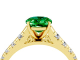 Yellow gold Oval Cut Emerald Solitaire Ring with Cathedral Setting and Pavé Band_4