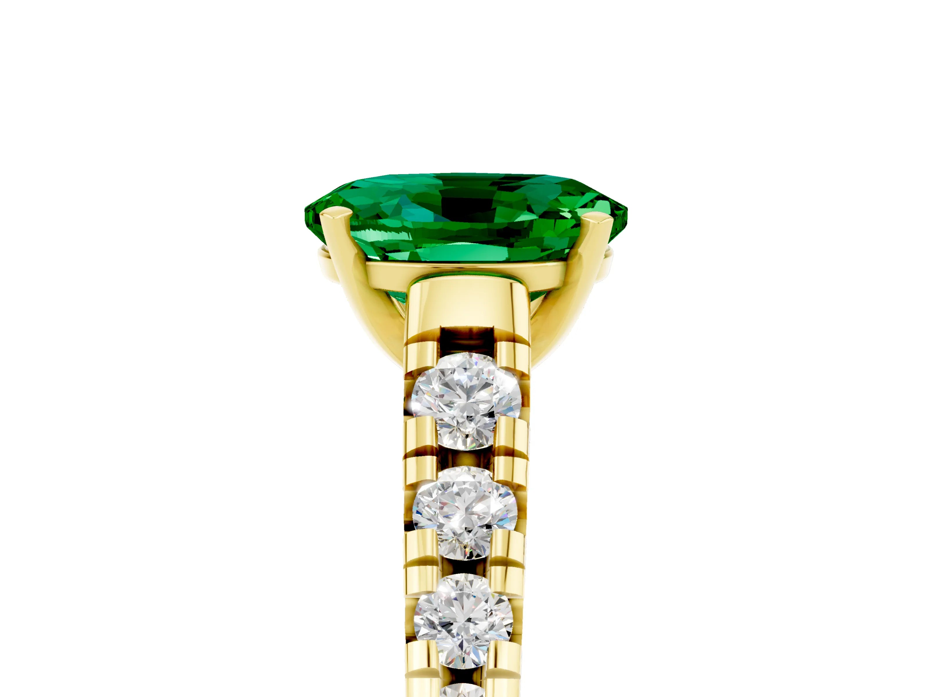 Yellow gold Oval Cut Emerald Solitaire Ring with Cathedral Setting and Pavé Band_5