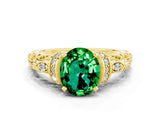 Yellow gold Oval Cut Emerald Solitaire Ring with Filigree Band and Four-Prong Setting_24