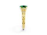 Yellow gold Oval Cut Emerald Solitaire Ring with Filigree Band and Four-Prong Setting_26