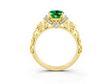 Yellow gold Oval Cut Emerald Solitaire Ring with Filigree Band and Four-Prong Setting_27