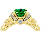 Yellow gold Oval Cut Emerald Solitaire Ring with Filigree Band and Four-Prong Setting_28