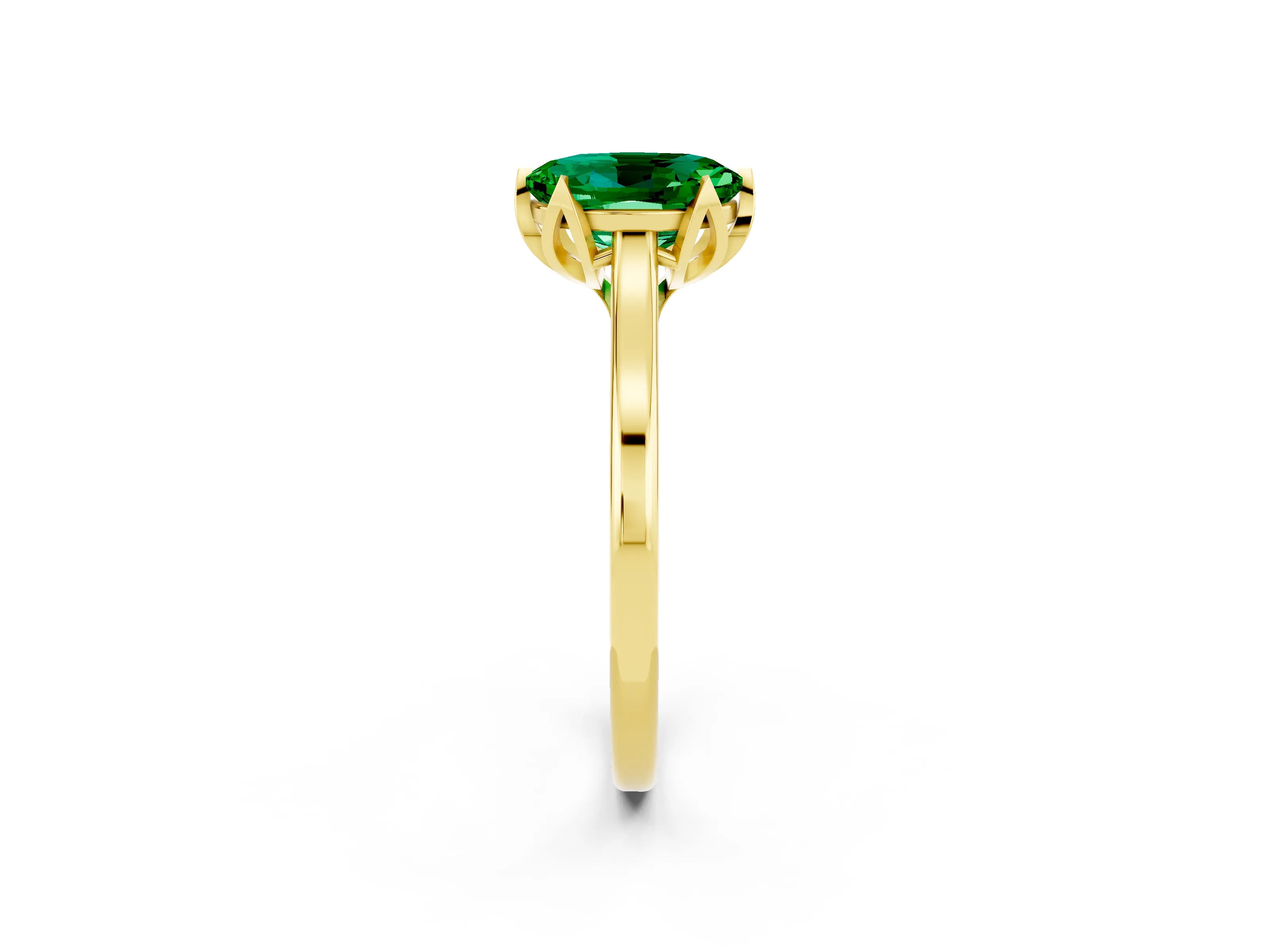 Yellow gold Oval Cut Emerald Solitaire Ring with Flower Prong Setting and Classic Band_14