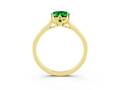 Yellow gold Oval Cut Emerald Solitaire Ring with Flower Prong Setting and Classic Band_15