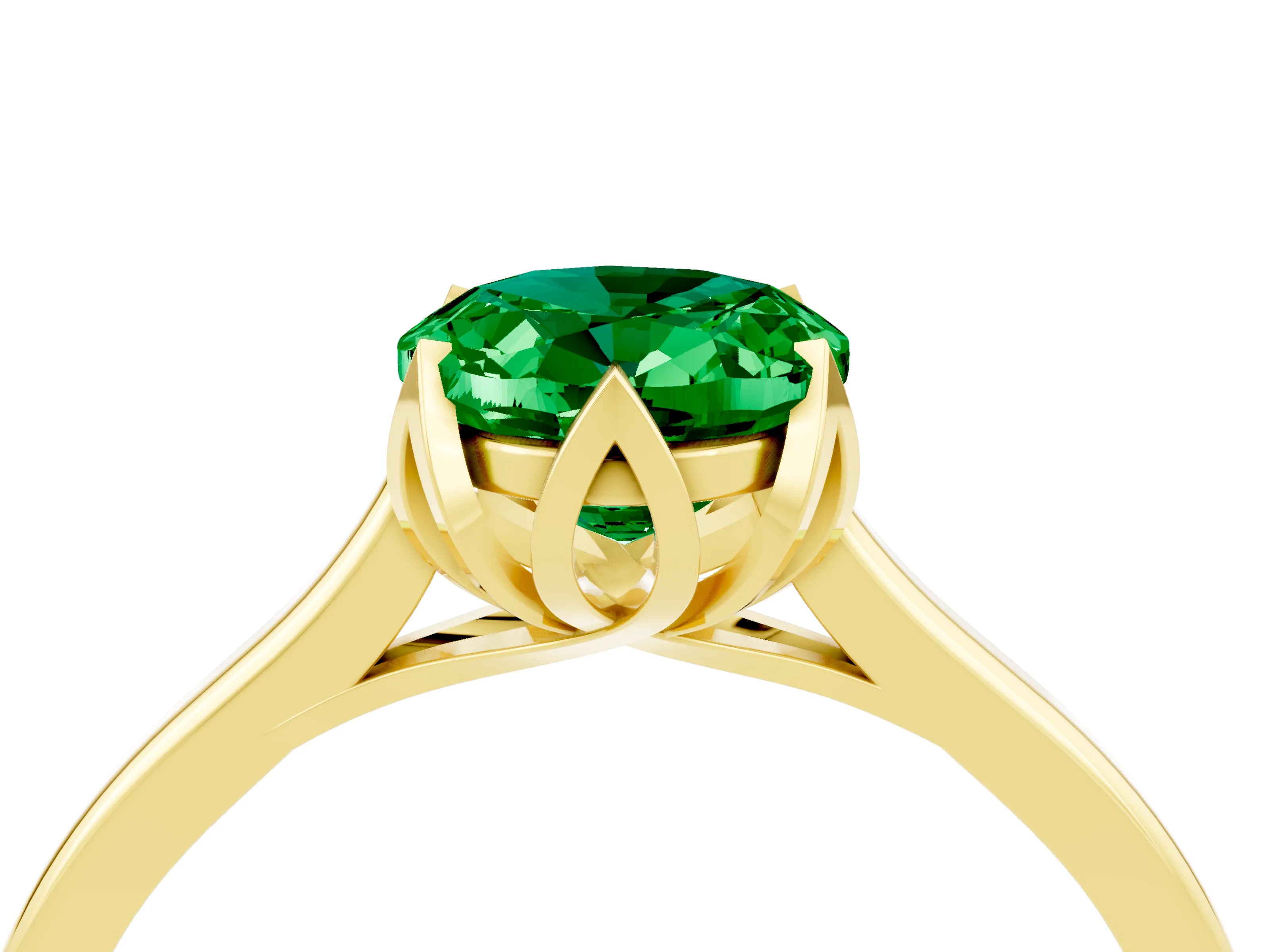 Yellow gold Oval Cut Emerald Solitaire Ring with Flower Prong Setting and Classic Band_16