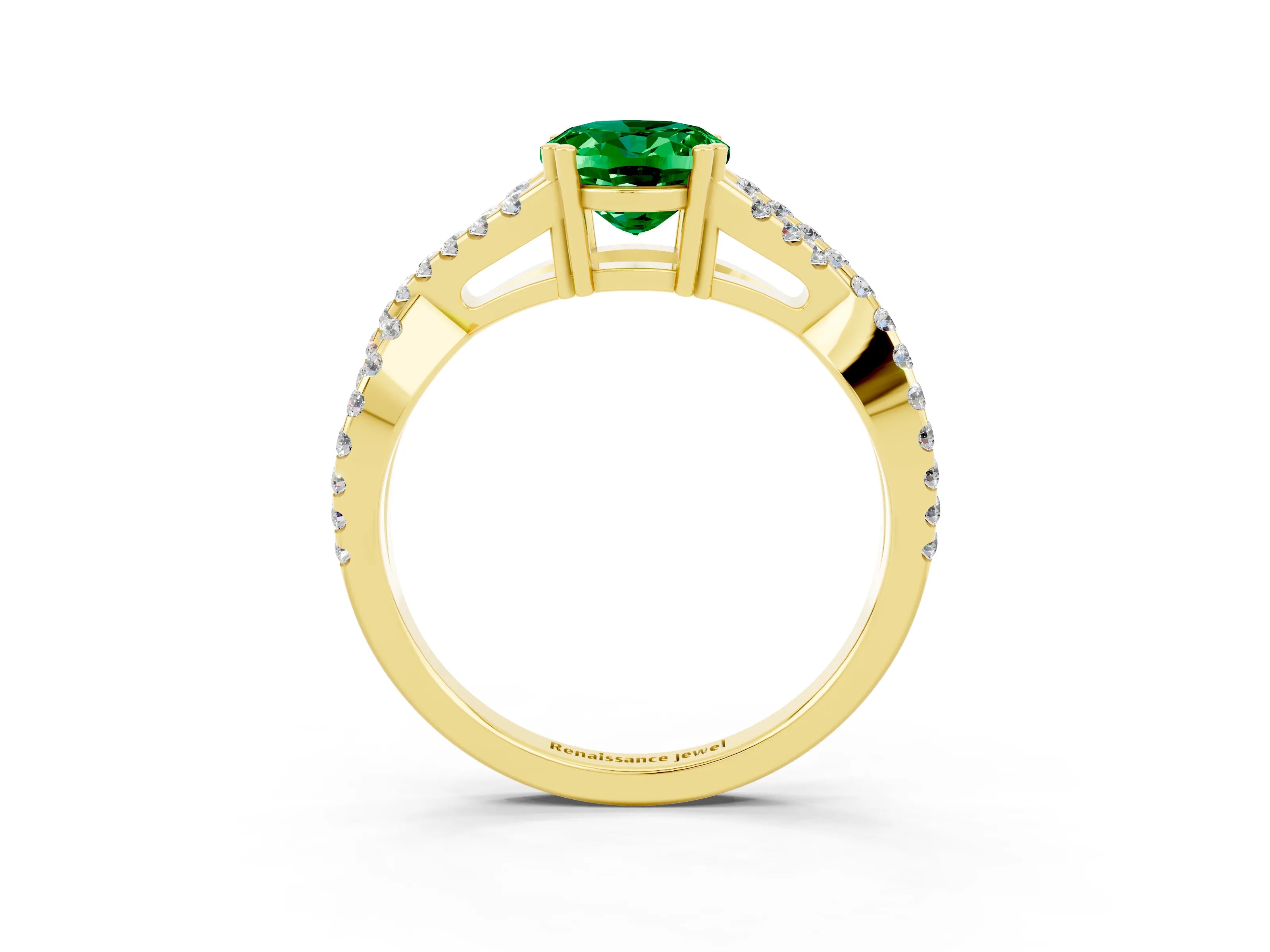 Yellow gold Oval Cut Emerald Solitaire Ring with Four-Prong Setting and Twisted Pavé Band_3