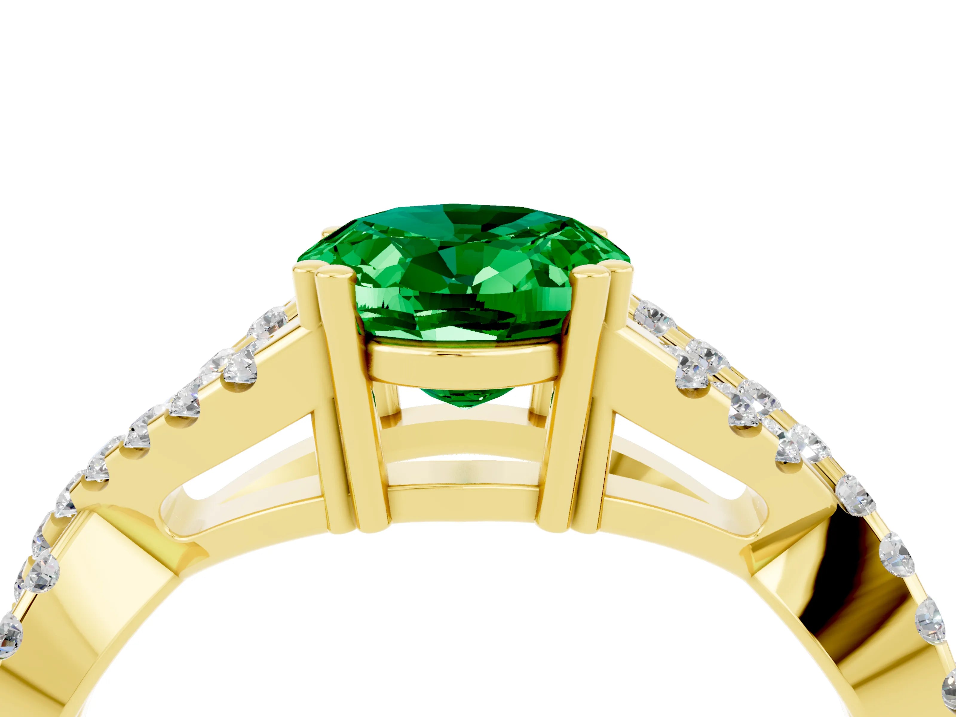 Yellow gold Oval Cut Emerald Solitaire Ring with Four-Prong Setting and Twisted Pavé Band_4