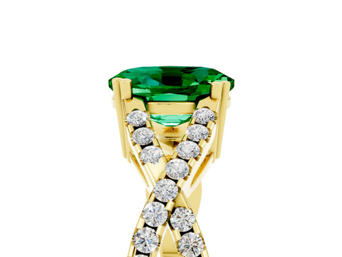 Yellow gold Oval Cut Emerald Solitaire Ring with Four-Prong Setting and Twisted Pavé Band_5