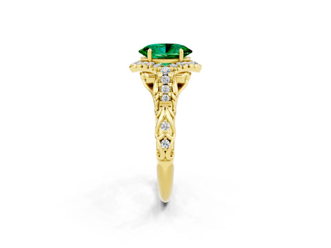 Yellow gold Oval Cut Emerald Solitaire Ring with Hidden Halo and Pavé Band_12