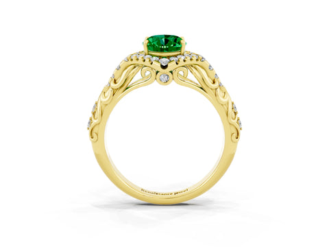 Yellow gold Oval Cut Emerald Solitaire Ring with Hidden Halo and Pavé Band_13
