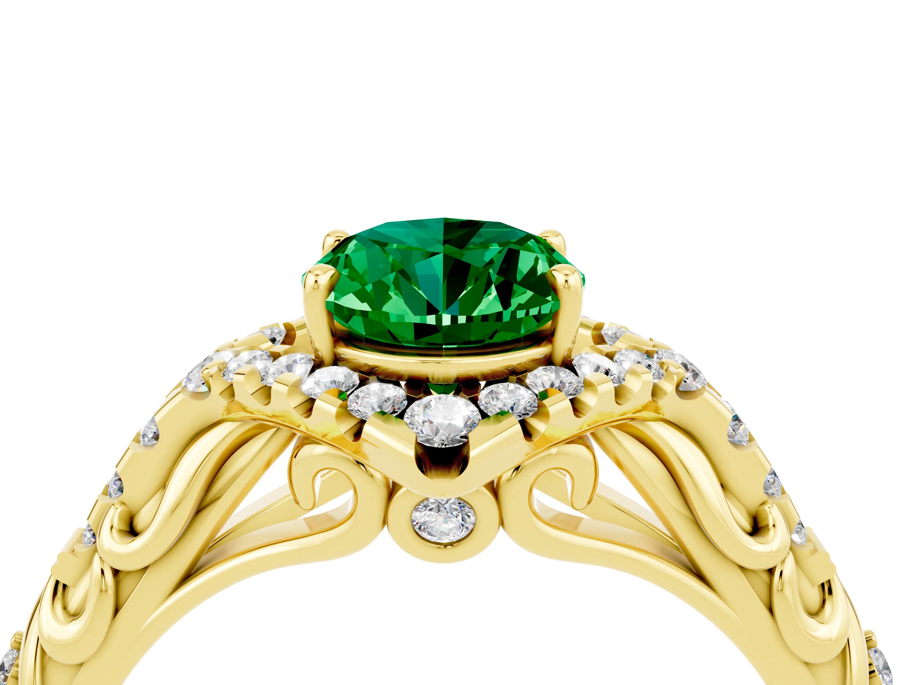 Yellow gold Oval Cut Emerald Solitaire Ring with Hidden Halo and Pavé Band_14