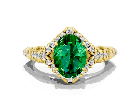 Yellow gold Oval Cut Emerald Solitaire Ring with Hidden Halo and Pavé Band_18