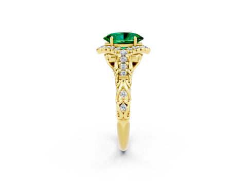 Yellow gold Oval Cut Emerald Solitaire Ring with Hidden Halo and Pavé Band_20
