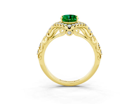 Yellow gold Oval Cut Emerald Solitaire Ring with Hidden Halo and Pavé Band_21