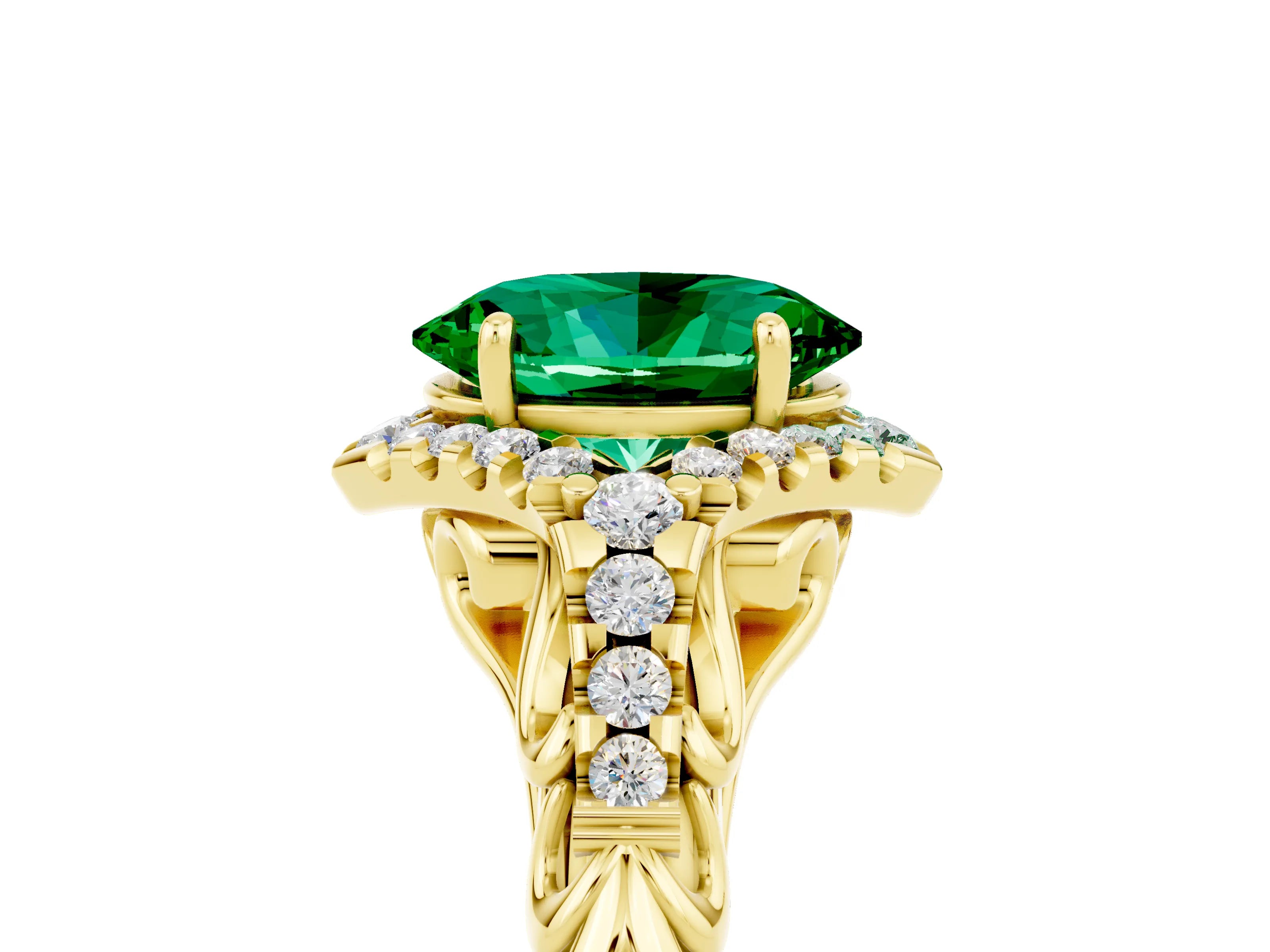 Yellow gold Oval Cut Emerald Solitaire Ring with Hidden Halo and Pavé Band_23