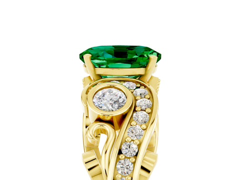 Yellow gold Oval Cut Emerald Solitaire Ring with Milgrain Pavé Band and Four-Prong Setting_29