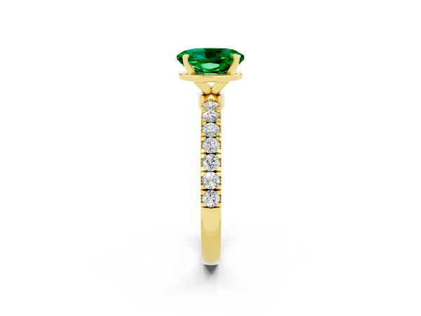 Yellow gold Oval Cut Emerald Solitaire Ring with Pavé Accents and Four-Prong Setting