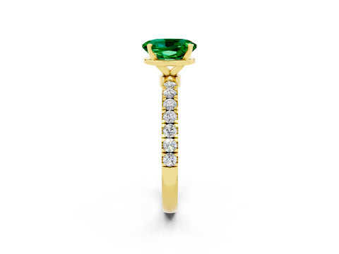 Yellow gold Oval Cut Emerald Solitaire Ring with Pavé Accents and Four-Prong Setting_2