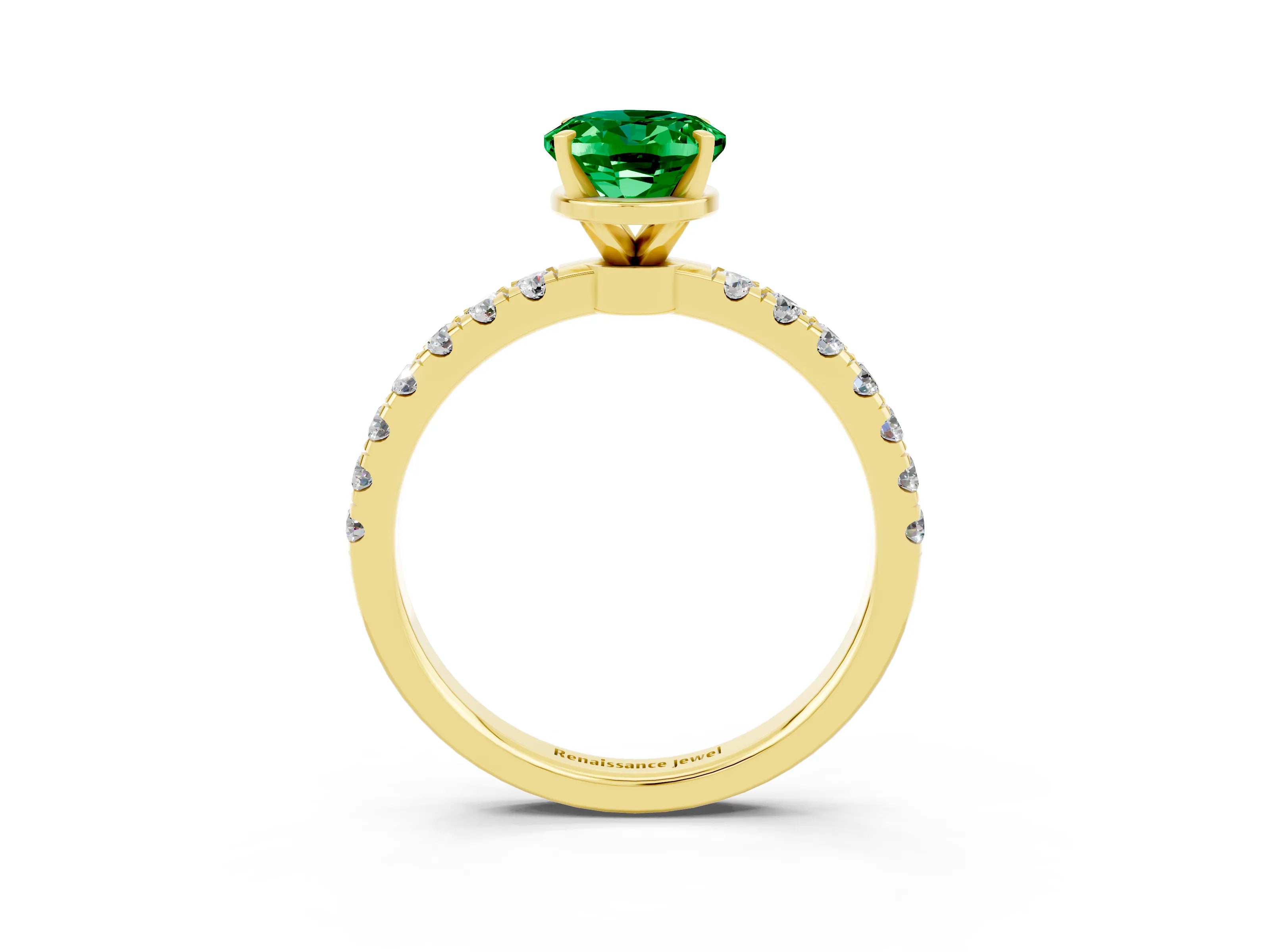 Yellow gold Oval Cut Emerald Solitaire Ring with Pavé Accents and Four-Prong Setting_3