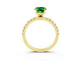 Yellow gold Oval Cut Emerald Solitaire Ring with Pavé Accents and Four-Prong Setting_3