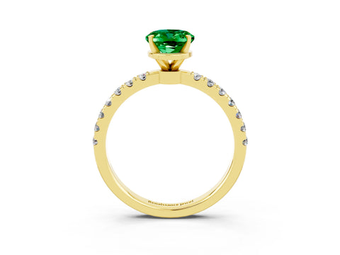 Yellow gold Oval Cut Emerald Solitaire Ring with Pavé Accents and Four-Prong Setting_3