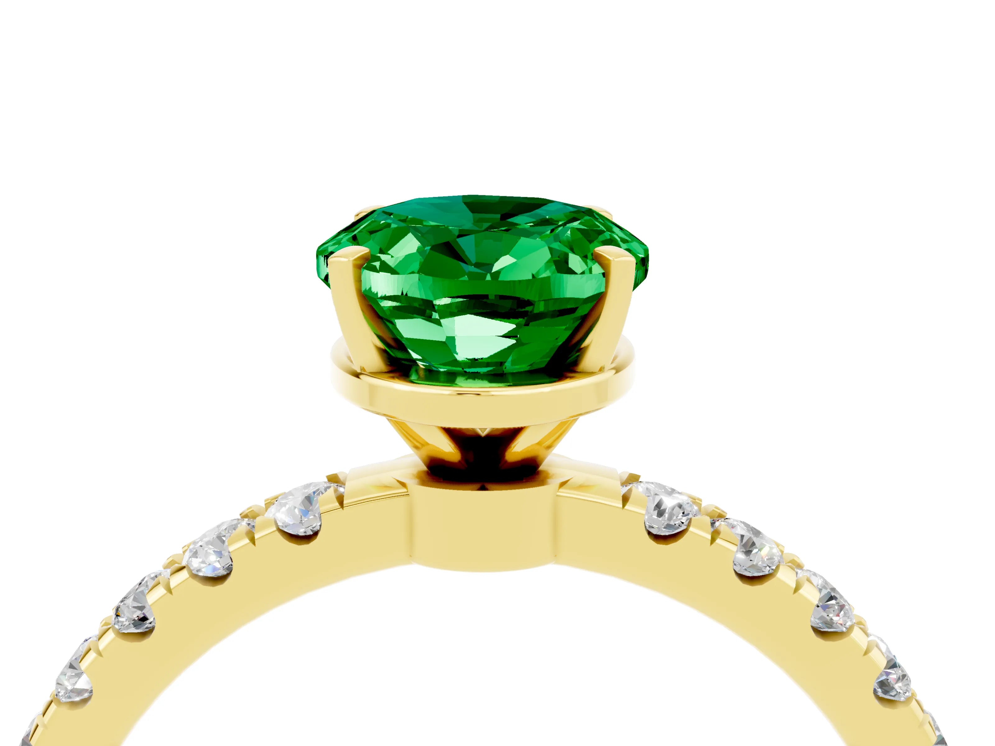 Yellow gold Oval Cut Emerald Solitaire Ring with Pavé Accents and Four-Prong Setting_4