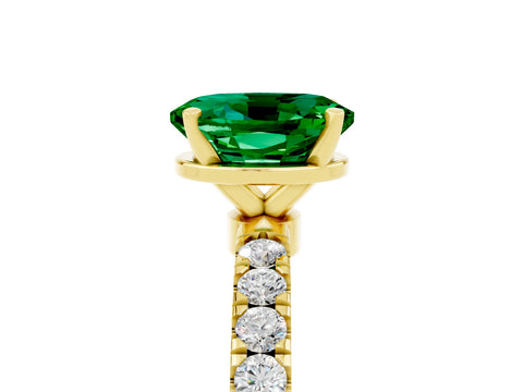 Yellow gold Oval Cut Emerald Solitaire Ring with Pavé Accents and Four-Prong Setting_5