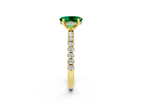 Yellow gold Oval Cut Emerald Solitaire Ring with Pavé Band and Four-Prong Setting_26