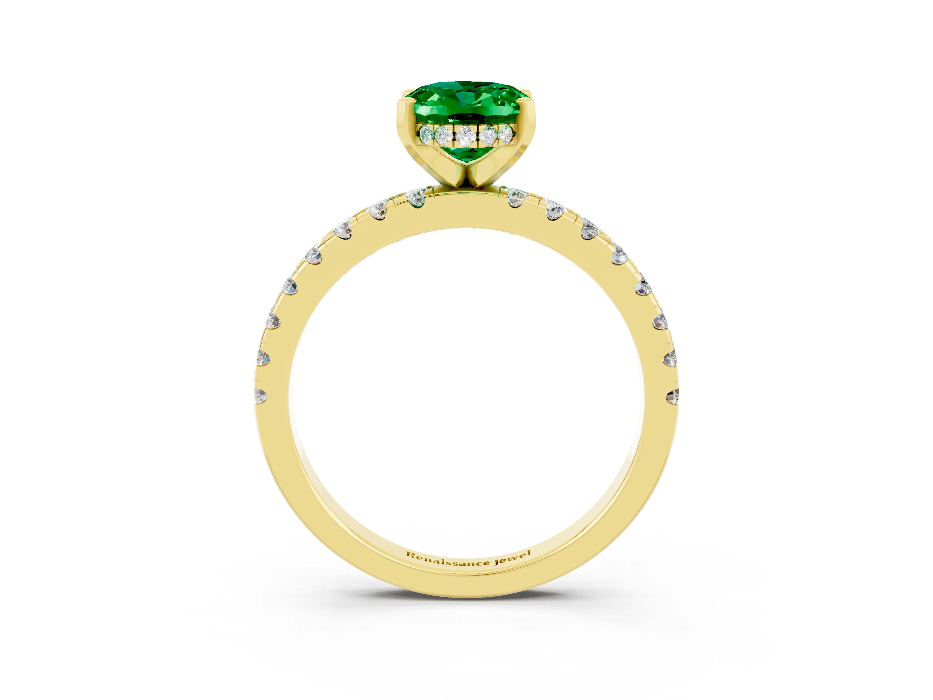Yellow gold Oval Cut Emerald Solitaire Ring with Pavé Band and Four-Prong Setting_27