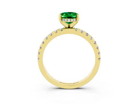 Yellow gold Oval Cut Emerald Solitaire Ring with Pavé Band and Four-Prong Setting_27