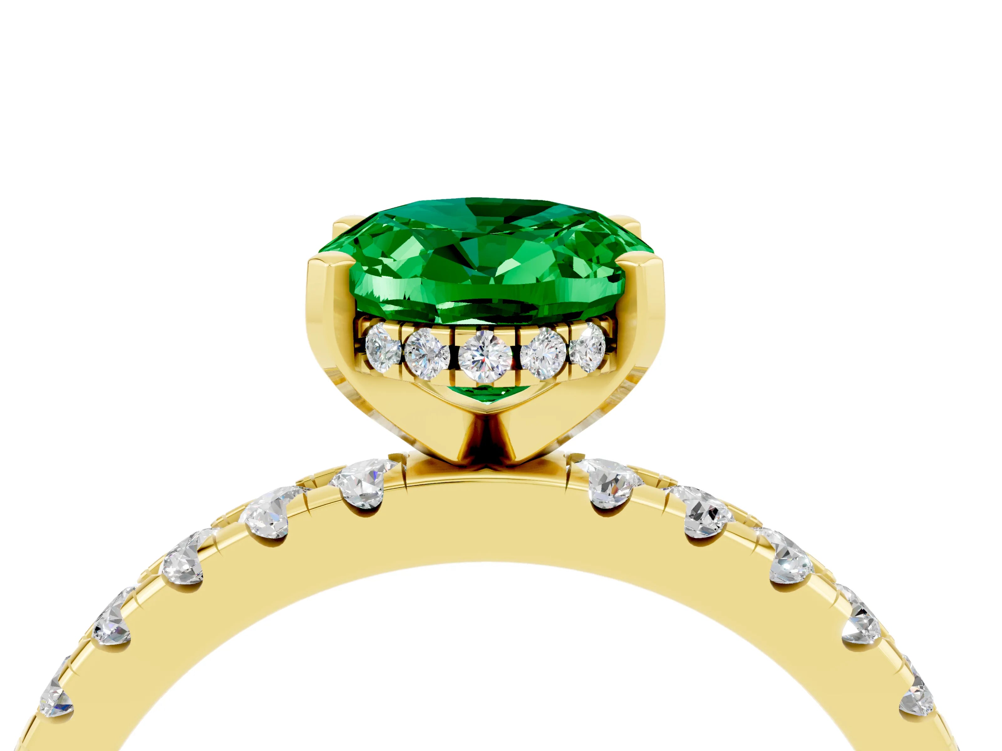 Yellow gold Oval Cut Emerald Solitaire Ring with Pavé Band and Four-Prong Setting_28
