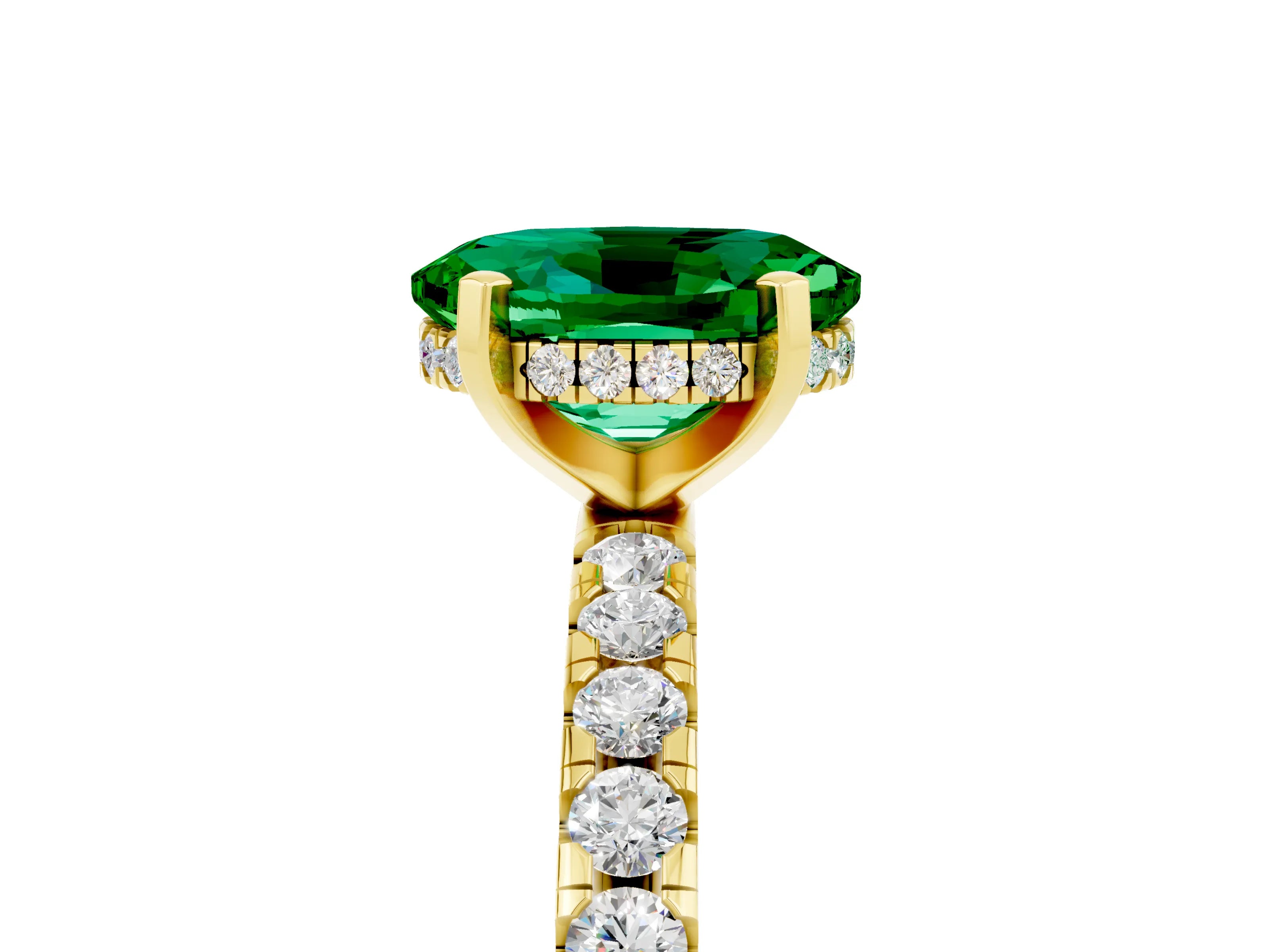 Yellow gold Oval Cut Emerald Solitaire Ring with Pavé Band and Four-Prong Setting_29