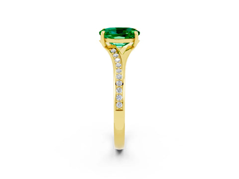 Yellow gold Oval Cut Emerald Solitaire Ring with Pavé Band and Prong Setting_14