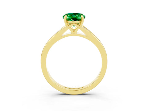 Yellow gold Oval Cut Emerald Solitaire Ring with Pavé Band and Prong Setting_15