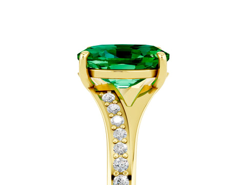 Yellow gold Oval Cut Emerald Solitaire Ring with Pavé Band and Prong Setting_17