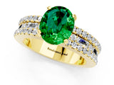 Yellow gold Oval Cut Emerald Solitaire Ring with Pavé and Channel Set Band_1