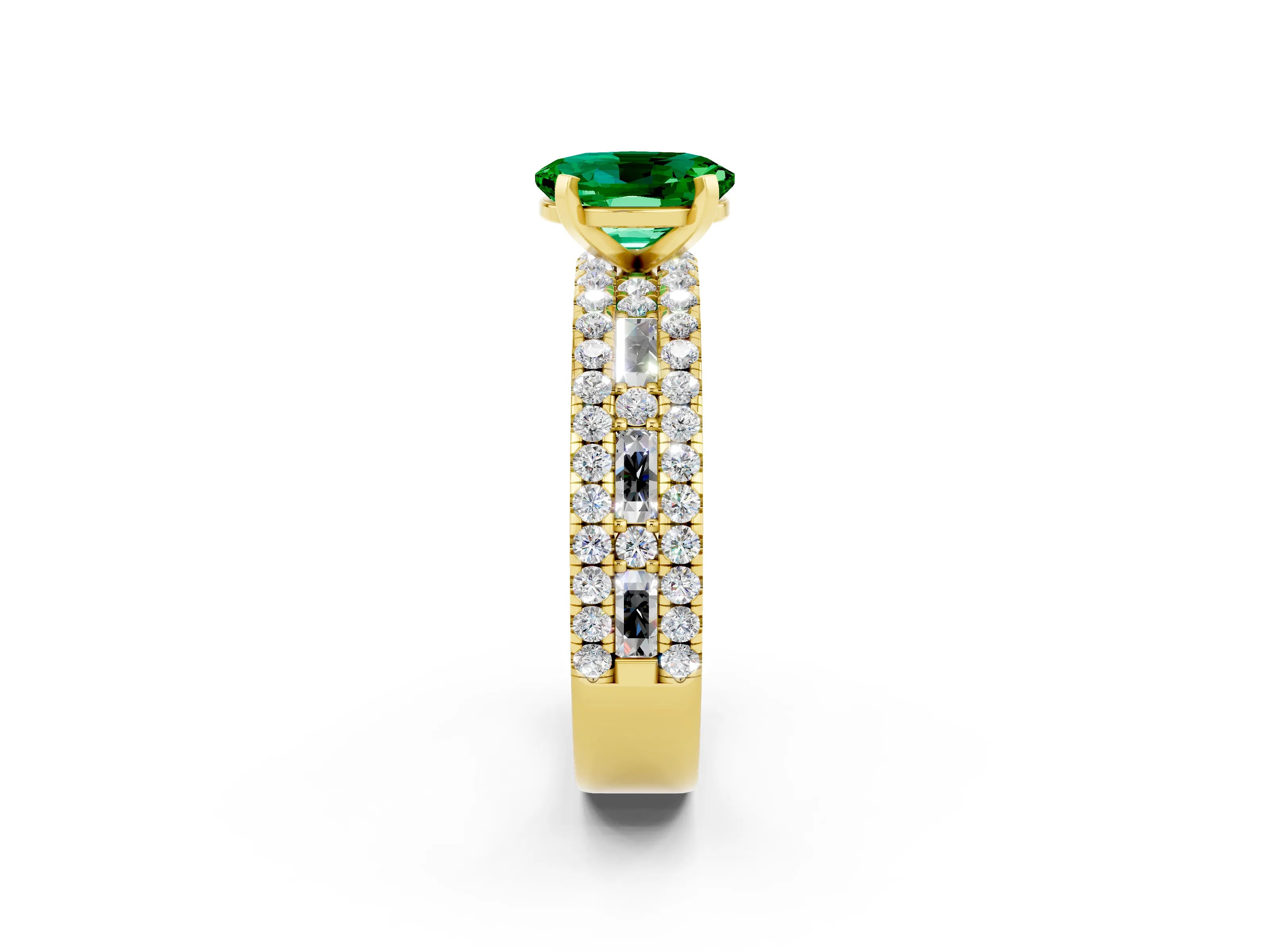 Yellow gold Oval Cut Emerald Solitaire Ring with Pavé and Channel Set Band_2