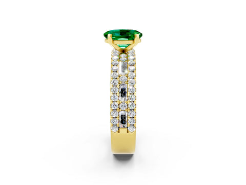 Yellow gold Oval Cut Emerald Solitaire Ring with Pavé and Channel Set Band_2