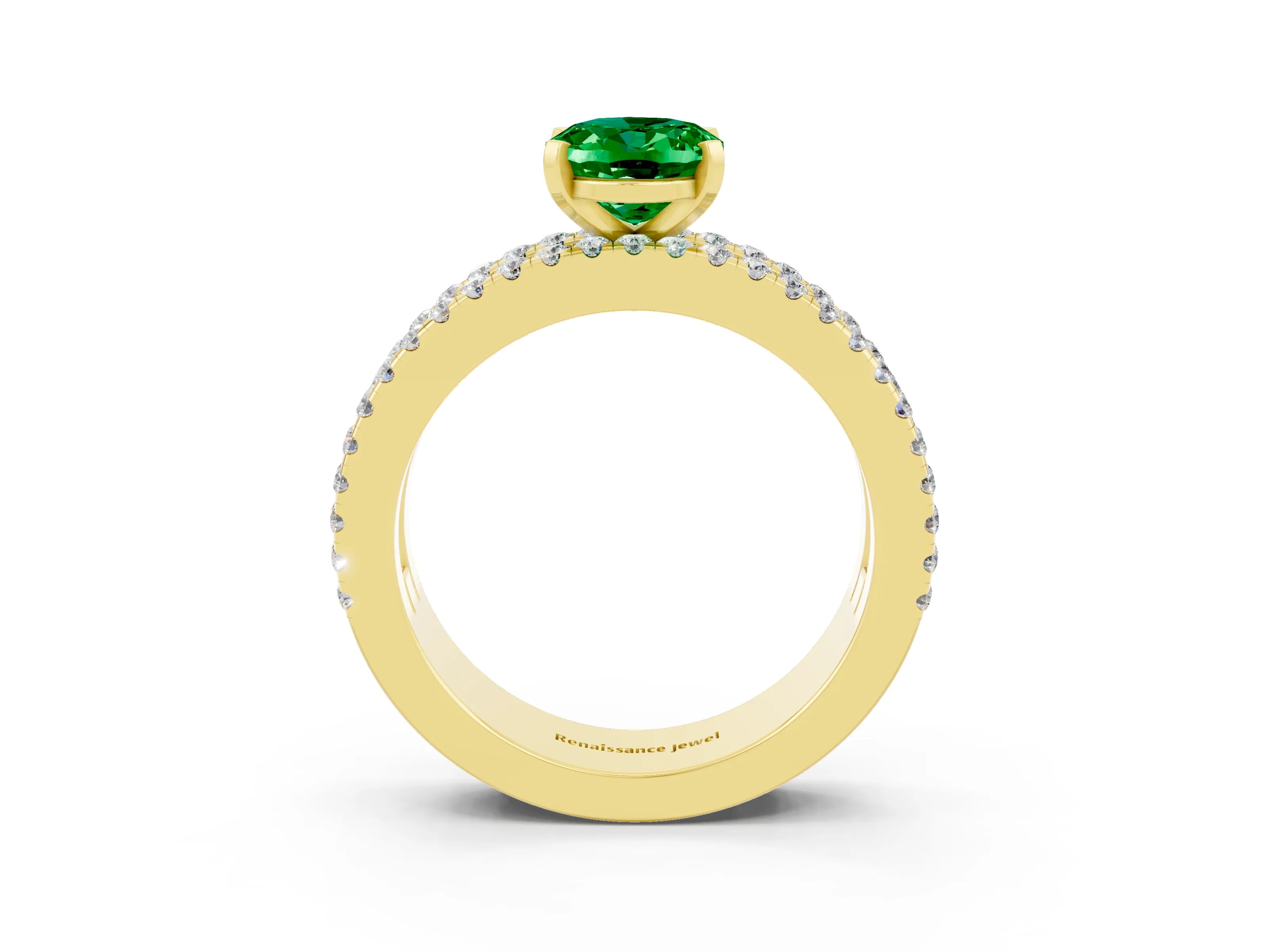 Yellow gold Oval Cut Emerald Solitaire Ring with Pavé and Channel Set Band_3