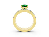Yellow gold Oval Cut Emerald Solitaire Ring with Pavé and Channel Set Band_3