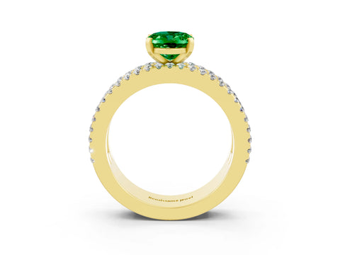 Yellow gold Oval Cut Emerald Solitaire Ring with Pavé and Channel Set Band_3