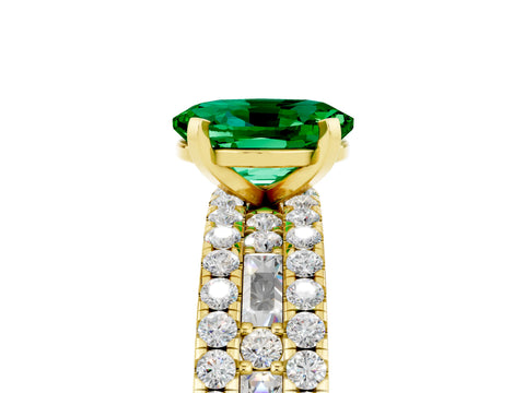 Yellow gold Oval Cut Emerald Solitaire Ring with Pavé and Channel Set Band_5